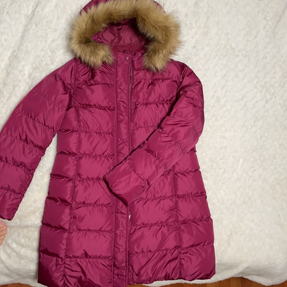 Girls' Pink Puffer Coat with Faux Fur Hood